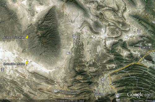 Sierra de la Paila zobrazen na Google Earth z vky 161 km
