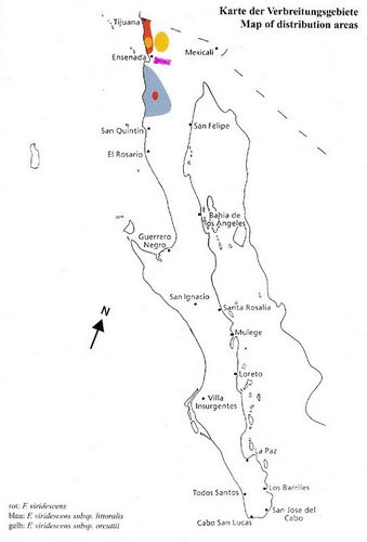 Mapka, zdroj Die Ferokakteen der Baja California